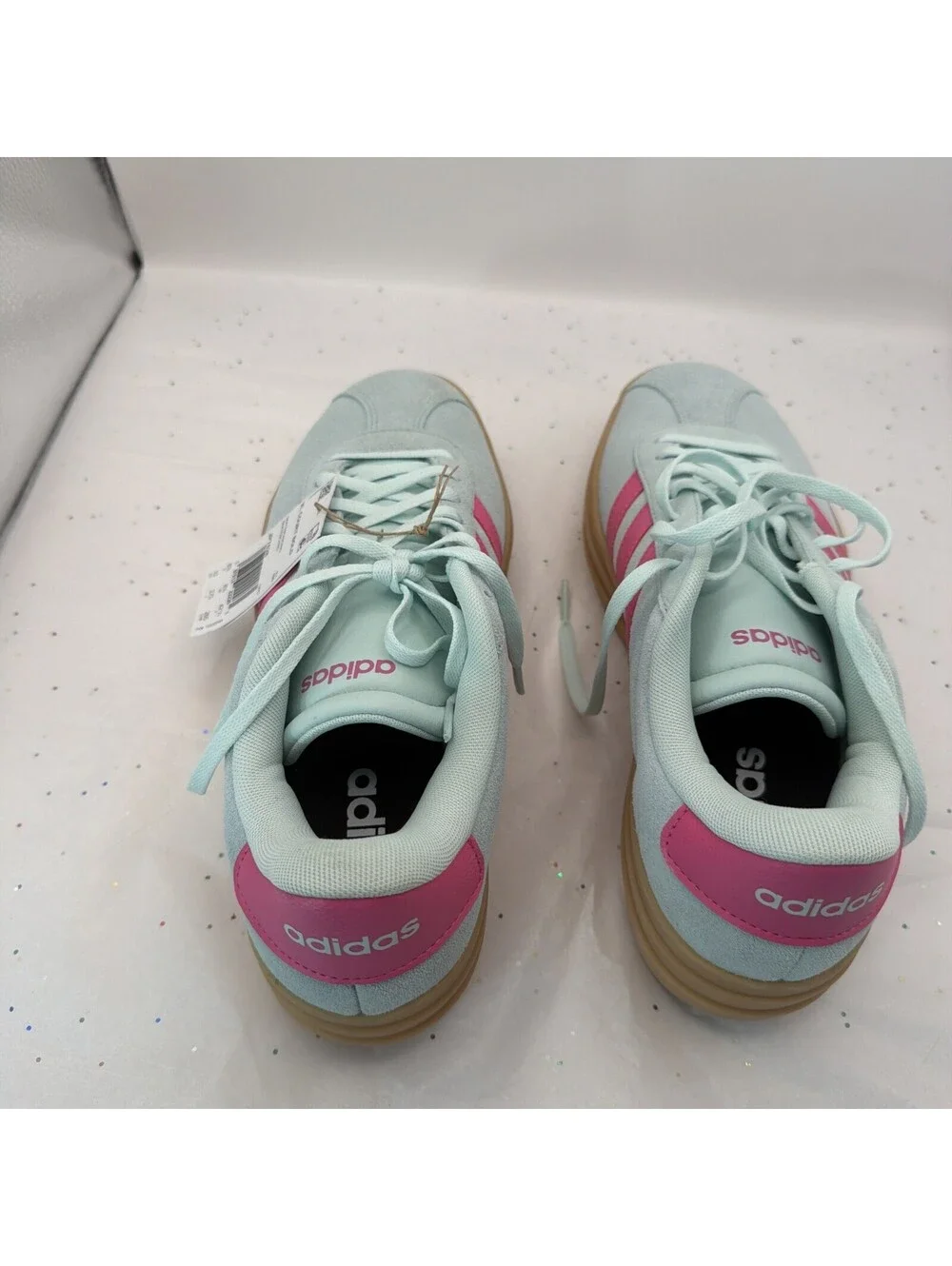 adidas VL Court Bold Women Size 10 JP7628 Pink Mint Green Gum New Box Damaged